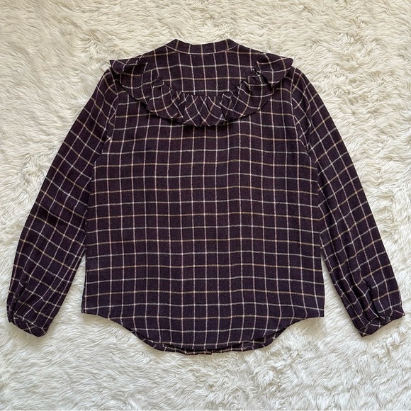 Madewell Blouse Plaid Ruffle-Front Top Button Up Long Sleeve Wool Blend XS - Picture 4 of 12